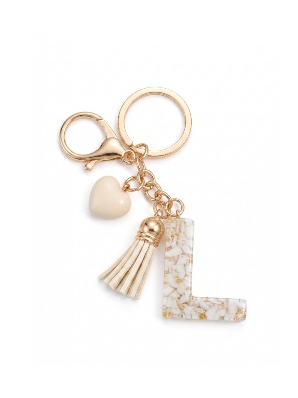 3/$20 New | Gold Initial L Resin Keychain Heart & Tassel Bag Charm Personalized